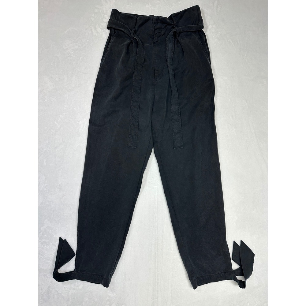 Reformation Avalon Pants Womens 8 Black High Waist Tie Ankle Paperboy Trousers - Picture 16 of 16